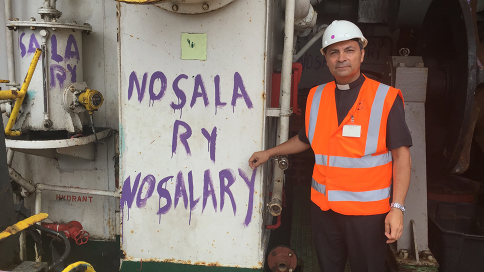 AoS Durban Port Chaplain Fr Herman Giraldo on a ship whose crew were owed wages